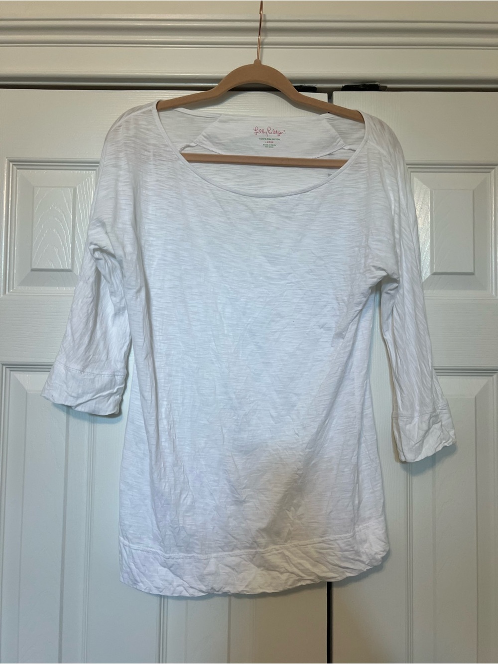 Lilly Pulitzer White Boatneck 3/4 Sleeve Top